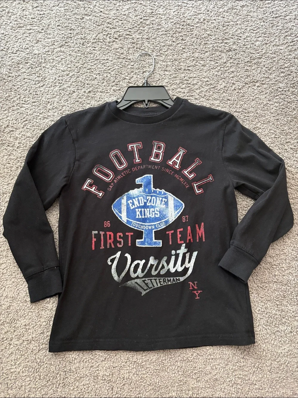 GAP Black Long Sleeve Football Graphic Tee with Red & Blue Print